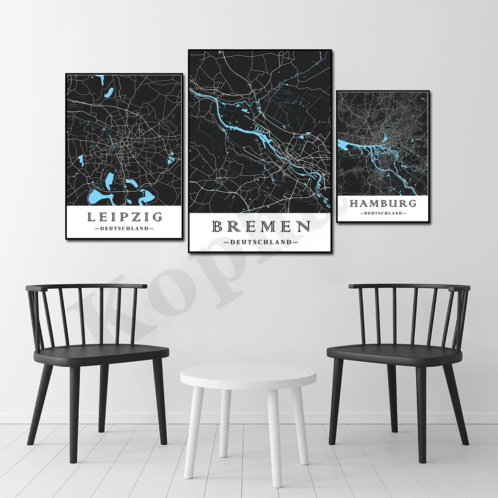 هامبورغ دريسدن شتوتغارت بريمن لايبزيغ دوسلدورف فرانكفورت بروكسل Wuppertal مدينة اللون خريطة جدار ديكور ملصق