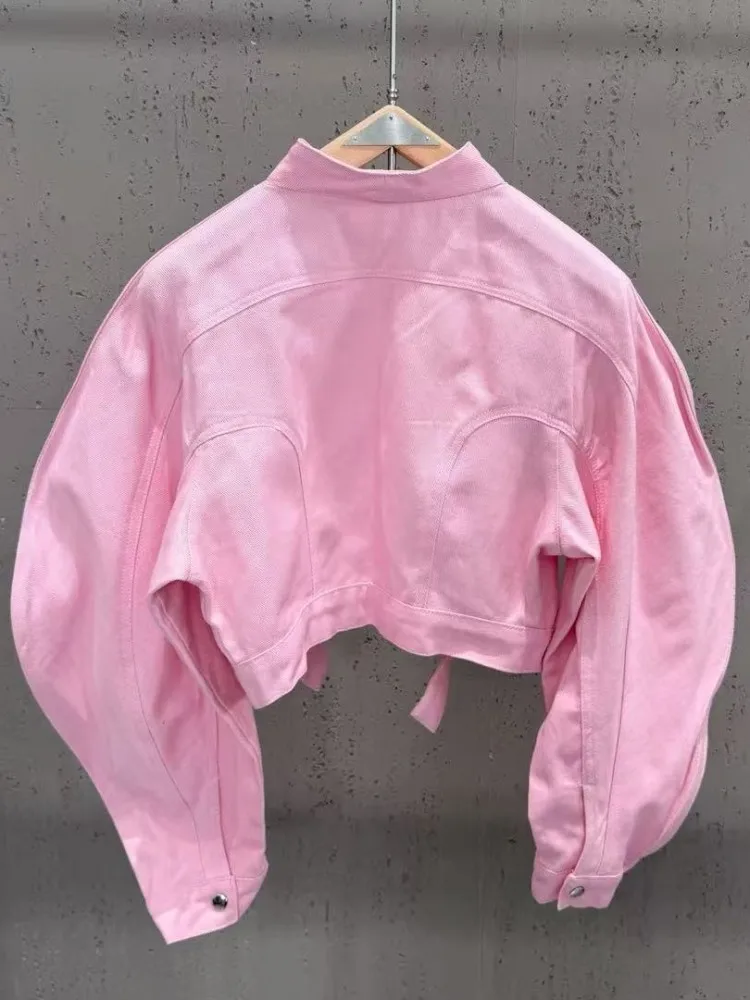 Leisure Ladies Stand Collar Long Sleeves Jacket Button Pants Strap Vest Three Piece Set Fashion Solid Color Loose Matching Set