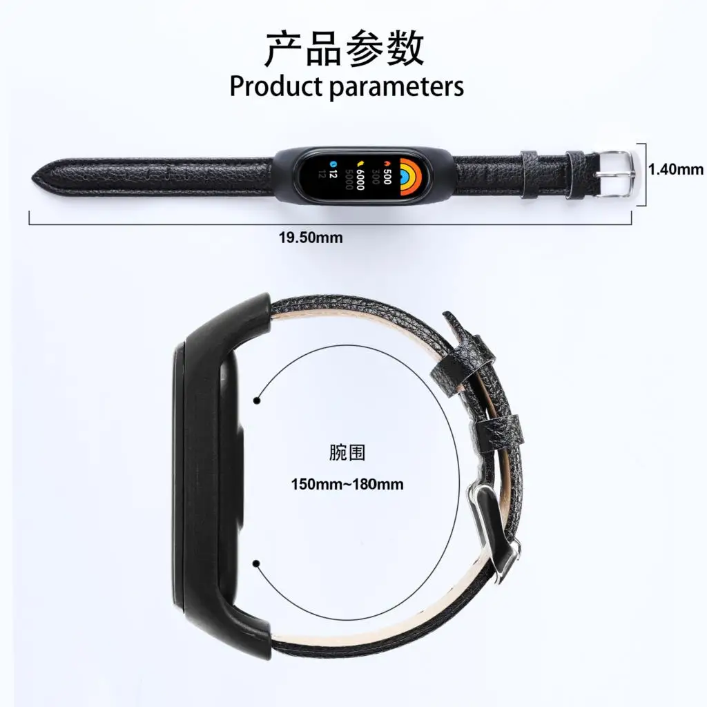 Pulseira de couro para Xiaomi Mi Band, Pulseiras, Acessórios inteligentes, 4, 7, 6, 5, 3