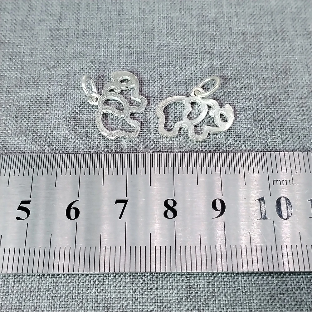 1 Piece of 925 Sterling Silver Cut-out Elephant Charm Shiny Pendant 2-Sided for Bracelet Necklace