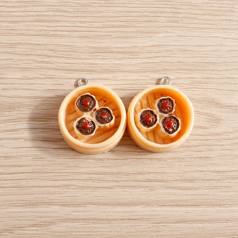 Tusember Mix 10 Stück chinesisches Essen gedämpftes Brötchen Brot Knödel Mini Harz Lebensmittel Anhänger DIY Schmuckherstellung Ohrring Halskette Armband – Detail 7