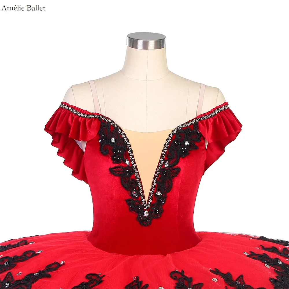 BLL501 오프 숄더 레드 벨벳 탑 보디스 프리프로페셔널 발레 의상 소녀 및 여성 무대 공연 발레 튜튜 스커트