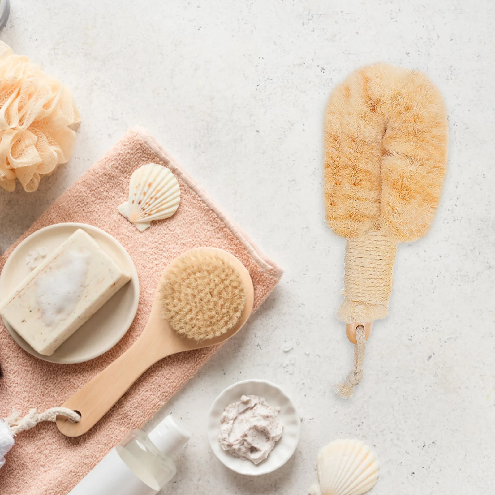 

2Pcs Natural Sisal Back Scrubber - Large Body Exfoliating Brush for Shower - Wooden Handle Bath Cleaning Tool - Deep Pore