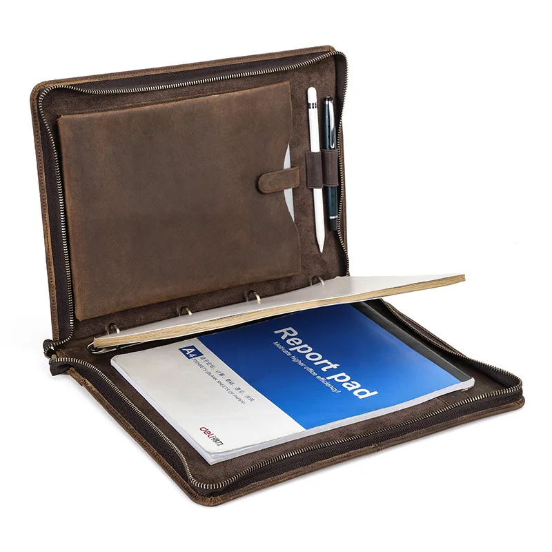 قسط A4 Recarregables Couro Binder Pen Slot11 Titular 4 Anel متعدد الوظائف contador دائم كامل مجنون الحصان كابا دي كو