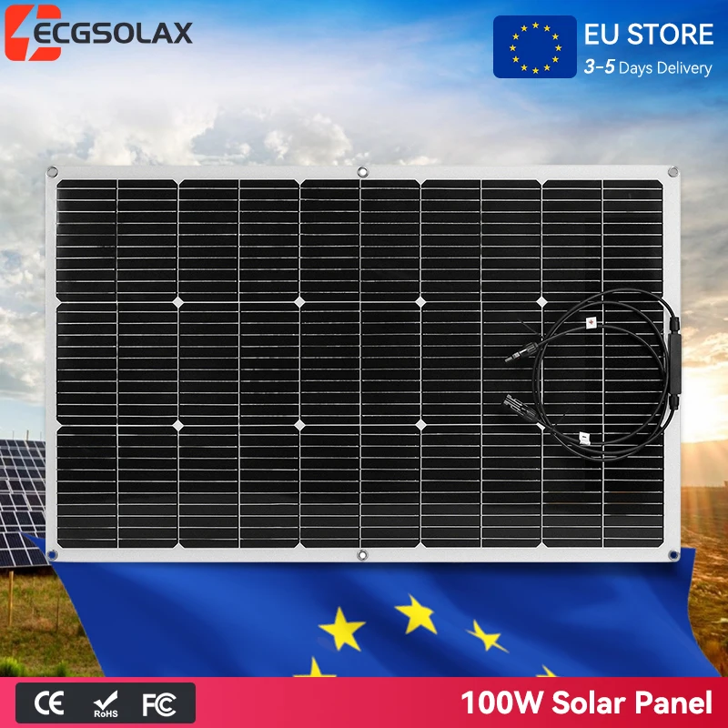 ECGSOLAX 100W zonnepaneel, flexibel monokristallijn silicium zonnepaneel, 18V waterdicht PET&EVA ultradun lichtgewicht zonnepaneel voor zonne-energiesystemen, campers, boten, camping en