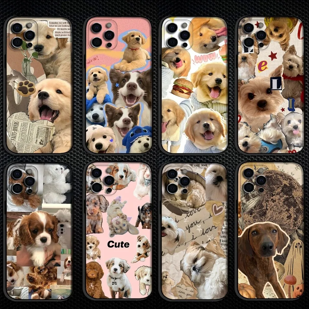 

Cute Puppy Phone Case For iPhone 16,15,14,13,12,11 Plus,Pro Max, Soft Silicone Black Cover