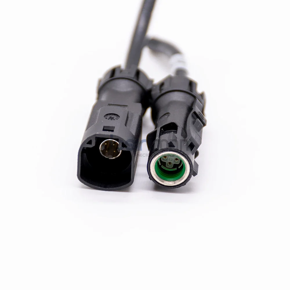 Waterproof HSD 4P A Black Male to Female Extension Cable, 50CM Vehicle Connector TV Signal