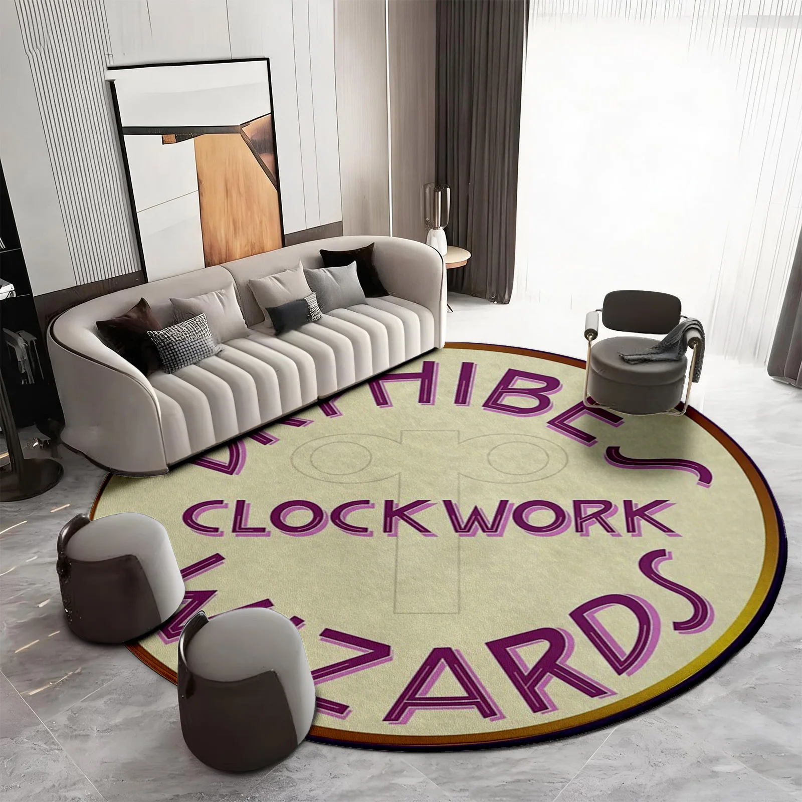Round Clockwork Steampunk Decor Rug Carpet Mat for Living Room Bedroom Hallway Accent Floor Throw Area Rug Modern Industrial Chi