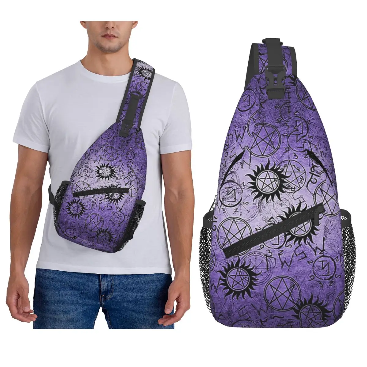

Supernatural Purple Chest Bag Men Sling Crossbody Backpack Chest Bag Traveling Hiking Daypack Shoulder Bag