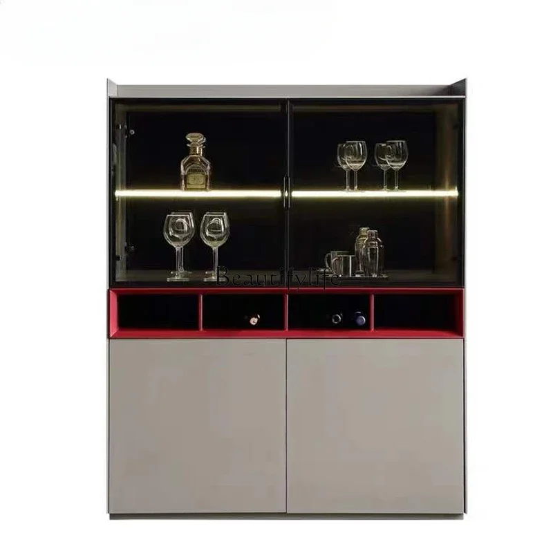 

ls 18Italian modern simple light luxury wine cabinet living room home against the wall high-grade glass double door with light