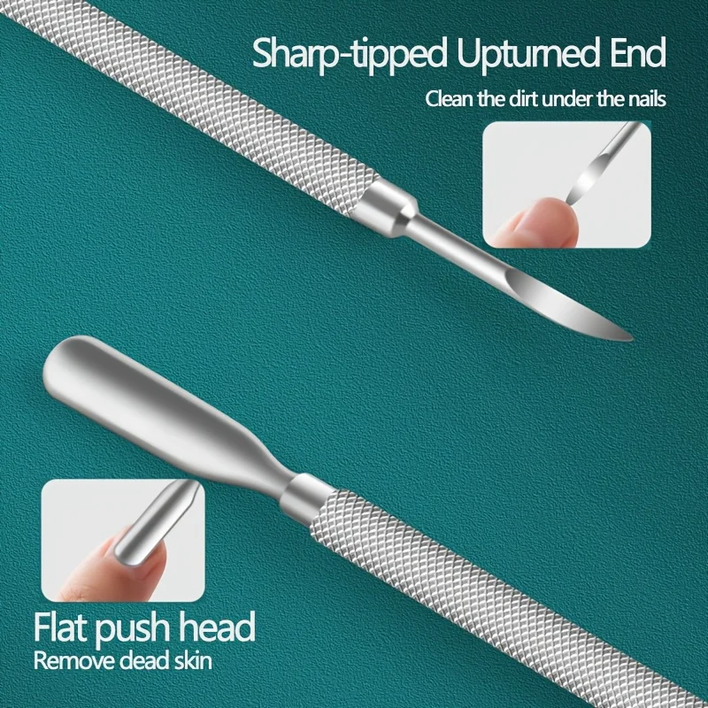 Professional Nail Art Dual-Purpose Stainless Steel Upturned-Tip Pusher, Washable,Non-Slip Handle,for Cleaning Nails And Removing