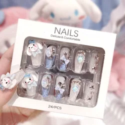 24Pcs Sanrio Cinnamoroll Fake Nails Removable Handmade Wear Nail Cartoon Full Cover Artificial Manicure Wearable Nail girls gift