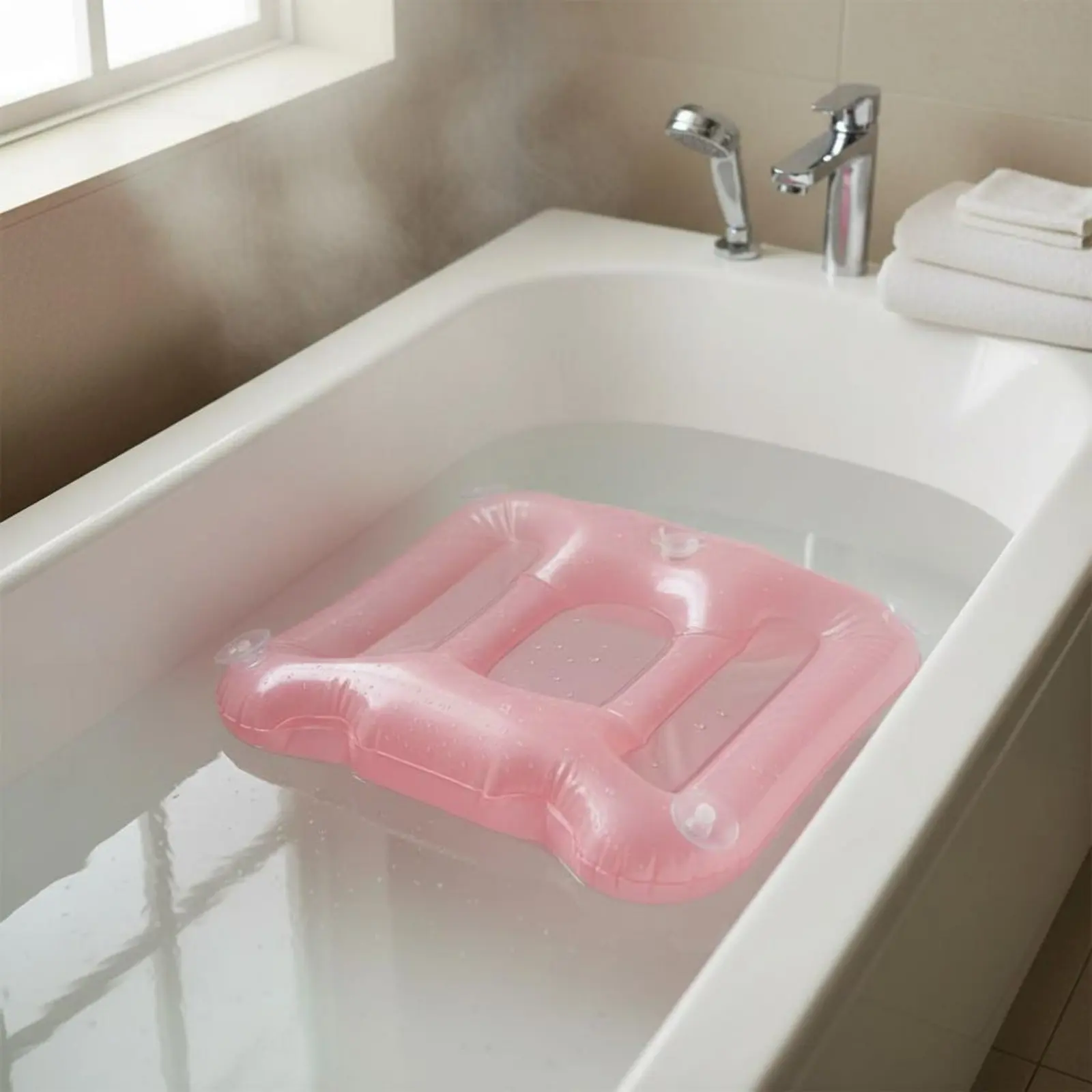 

Bathtub Booster Pad Shimmery Finish Inflatable Bath Seat Suction Holder Spa Pillow Non-Slip Bathroom Accessory for Seniors