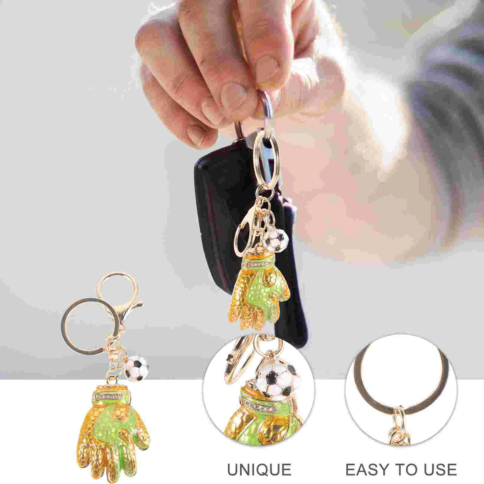 Goalkeeper Keychain Soccer Glove Key Ring Soccer Ball Pendant Charm Sports Theme Car Key Holder Backpack Purse