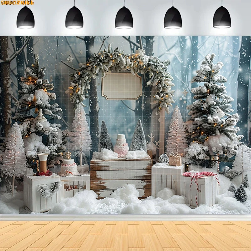 

Christmas Day Wreath Family New Year Party Photography Backdrops Prop Window Living Room Xmas Tree Gift Snow Background BV-31