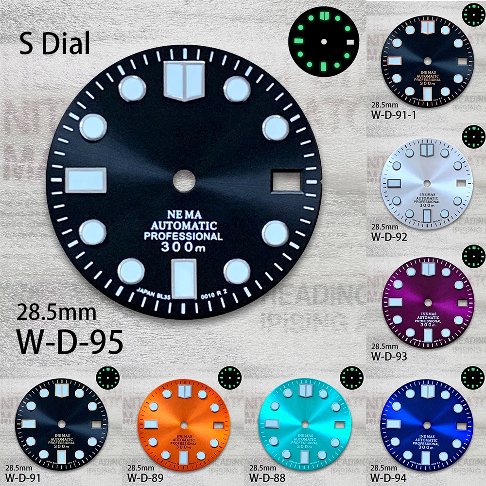 

28.5mm S Logo Enamel Dial Fit NH35/NH36/4R/7S Movement Green Luminous High Quality Watch Modification Accessories