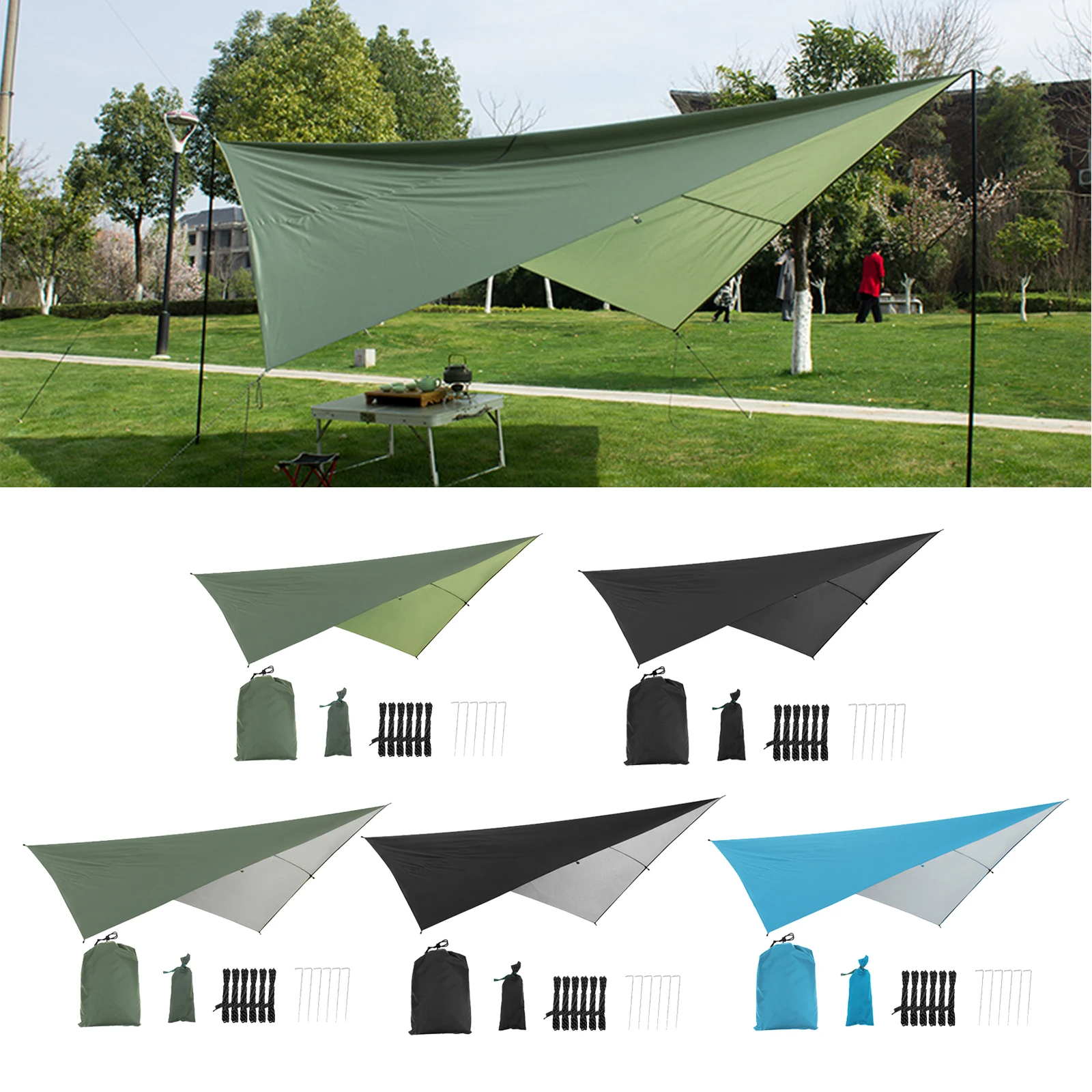 Ripstop Tent Tarp 3-4 Person Shelter Backpacking Hiking Tarpaulin 6 Stakes