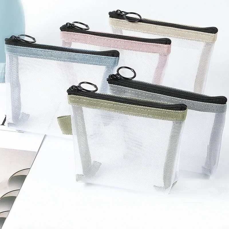 Clear Nylon Mesh Coin Purse Wallet Portable ID Card Credit Card Bag Lipstick Key Earphone Data Line Organizer Mini Storage Bag