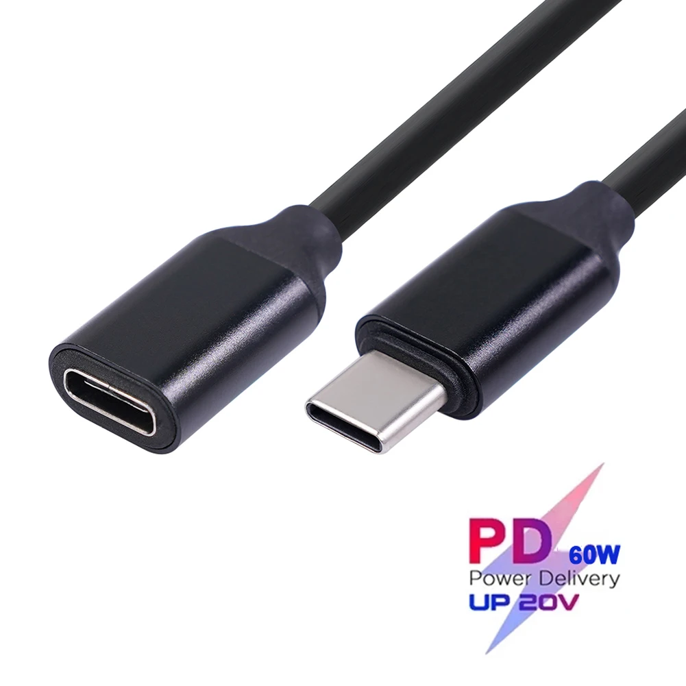 

60W 3A 0.2/1/1.5 M Usb C Type-c Extension Cord Type-c Male to Female Extension Cable Gold-plated Extensor Charger Wire Connector