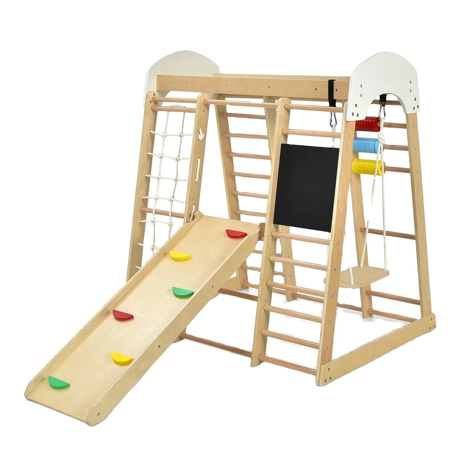 إطار تسلق خشبي للأطفال في الأماكن المغلقة، لعبة تسلق خشبية على الحائط، مثلث الغابة، لعبة تسلق خشبية للأطفال الصغار في صالة الألعاب الرياضية #1