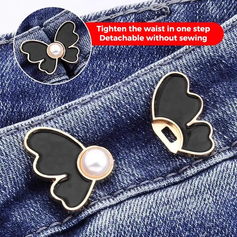 2 Stück Schmetterlings-Taillenschnallen mit Perlendekor und nagelfreiem, abnehmbarem Design, perfekt zum Anpassen lockerer Jeans im Alltag. – Detail 9