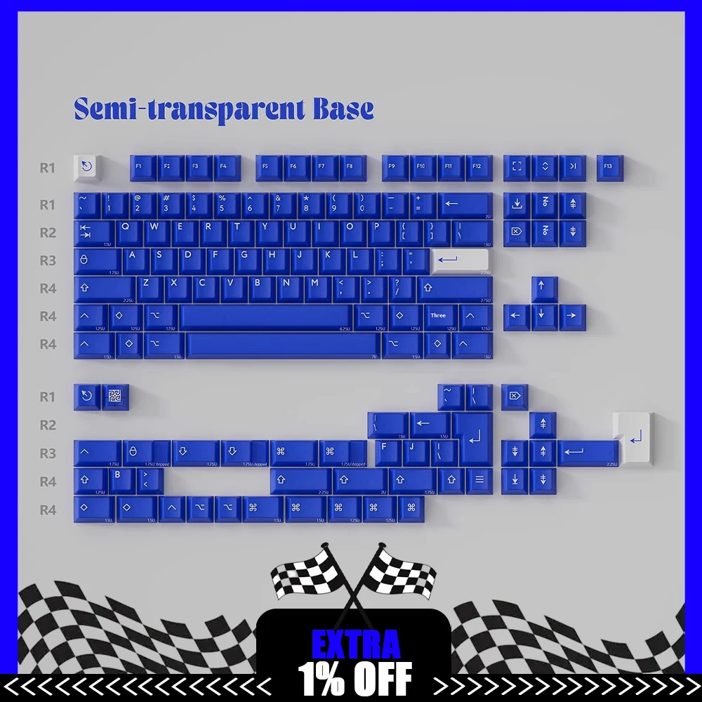 PBTfans Klein Blue R3 PC Keycaps Custom Abs Dichroism Keyboard Keycaps Semi Transparent Solid Color For PC Accessories Gifts