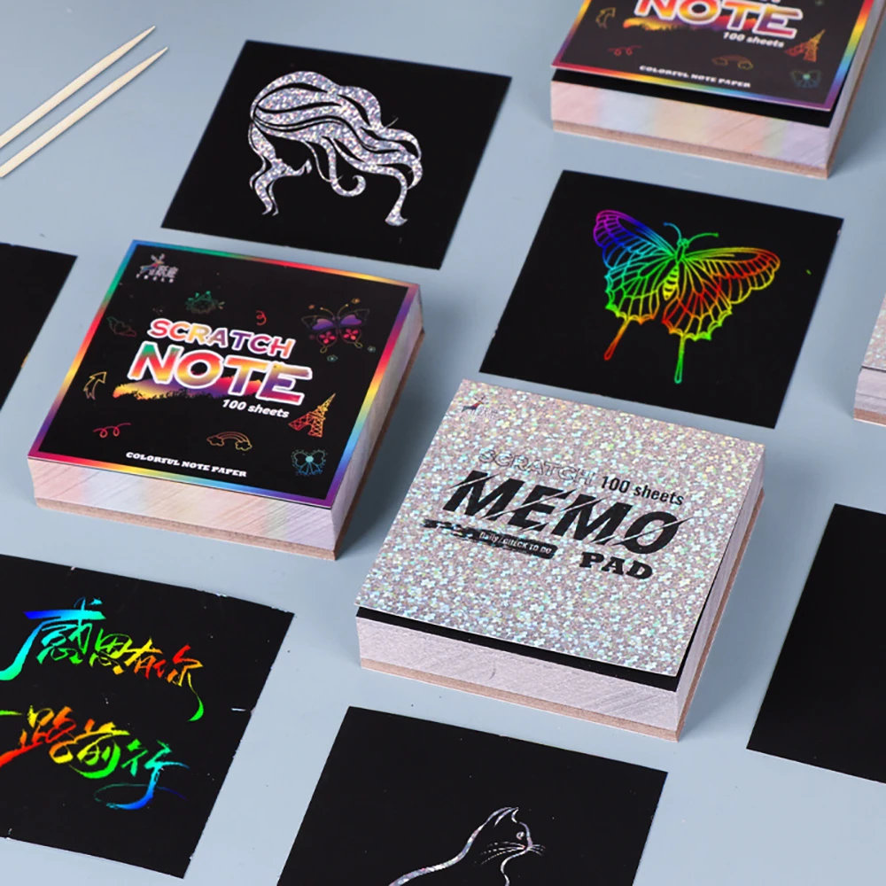 100 hojas de papel para rascar, papel para grafiti colorido, papel para rascar, dibujo de estudiantes, papel de lija, notas adhesivas