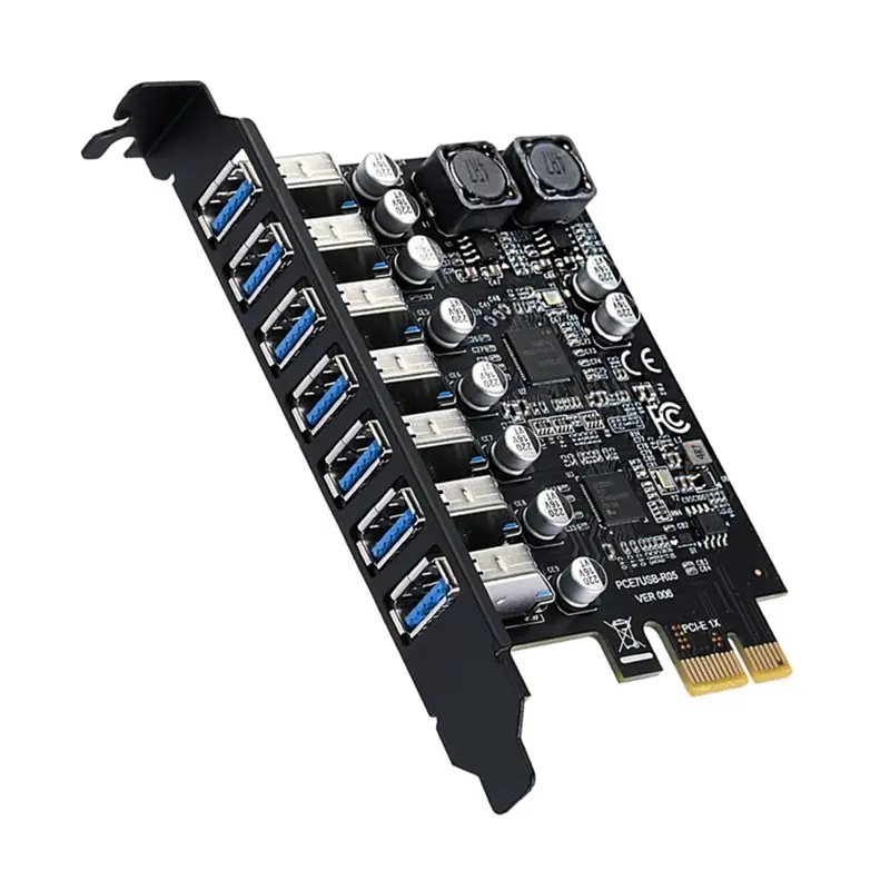 USB3.0 For PCI Express 5Gbps USB3.2 Gen1 Expansion Adapter 7Ports USB 3 Hub For PC Desktop For PCI E Interface Multi-Purpose