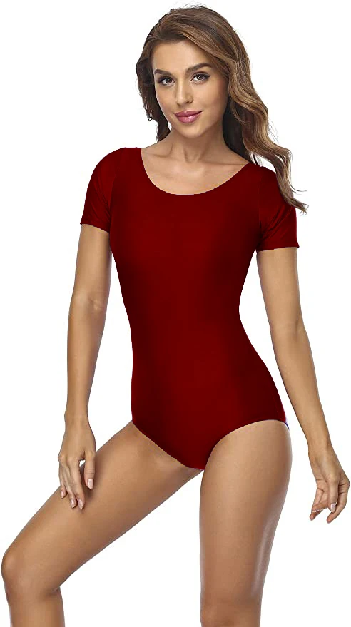 Speerise Vrouw Danskostuum Turnpakje Gymnastiek Spandex Yoga Ballerina Body Korte Mouw Ballet Danskleding Ronde Hals Volwassen