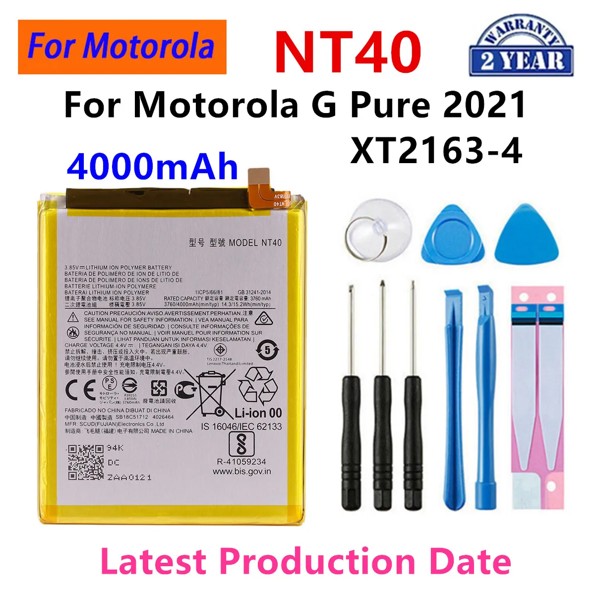 

Brand New NT40 4000mAh Battery For Motorola G Pure 2021 XT2163-4 phone Batteries+Tools