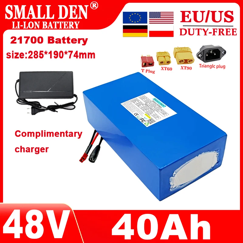 

48V 40Ah 13S8P 21700 lithium battery built-in 50A BMS 2500W high-power apply to Electric tricycle, bicycle+charger duty-free