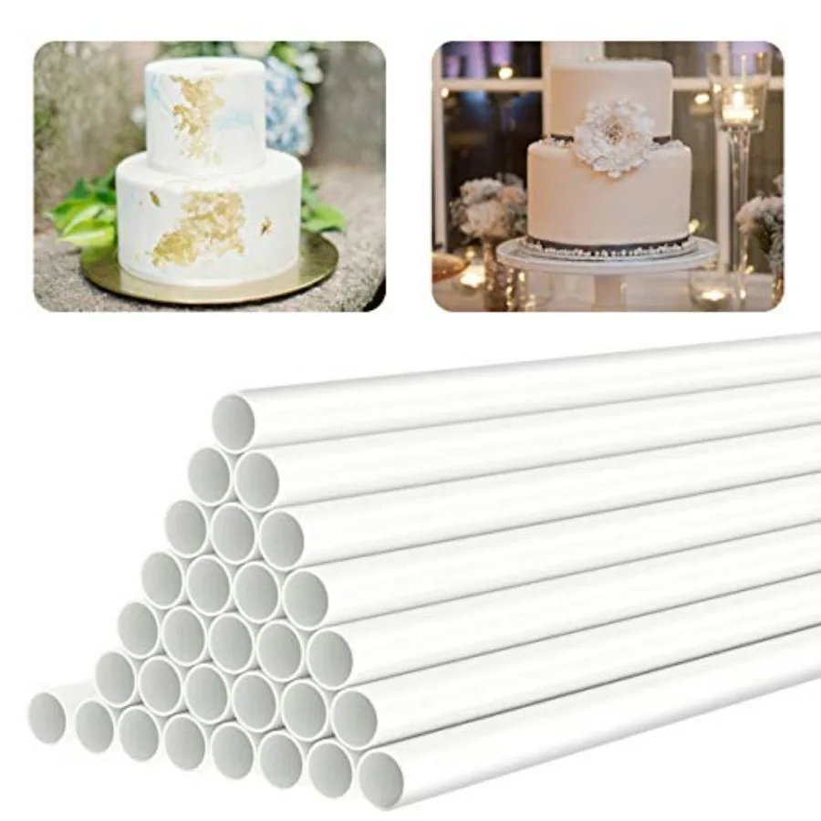 

White Plastic Cake Dowel Rods for Tiered Cake Construction and Stacking Supporting Cake Round Dowels Straws with 0.4 Inch Diame