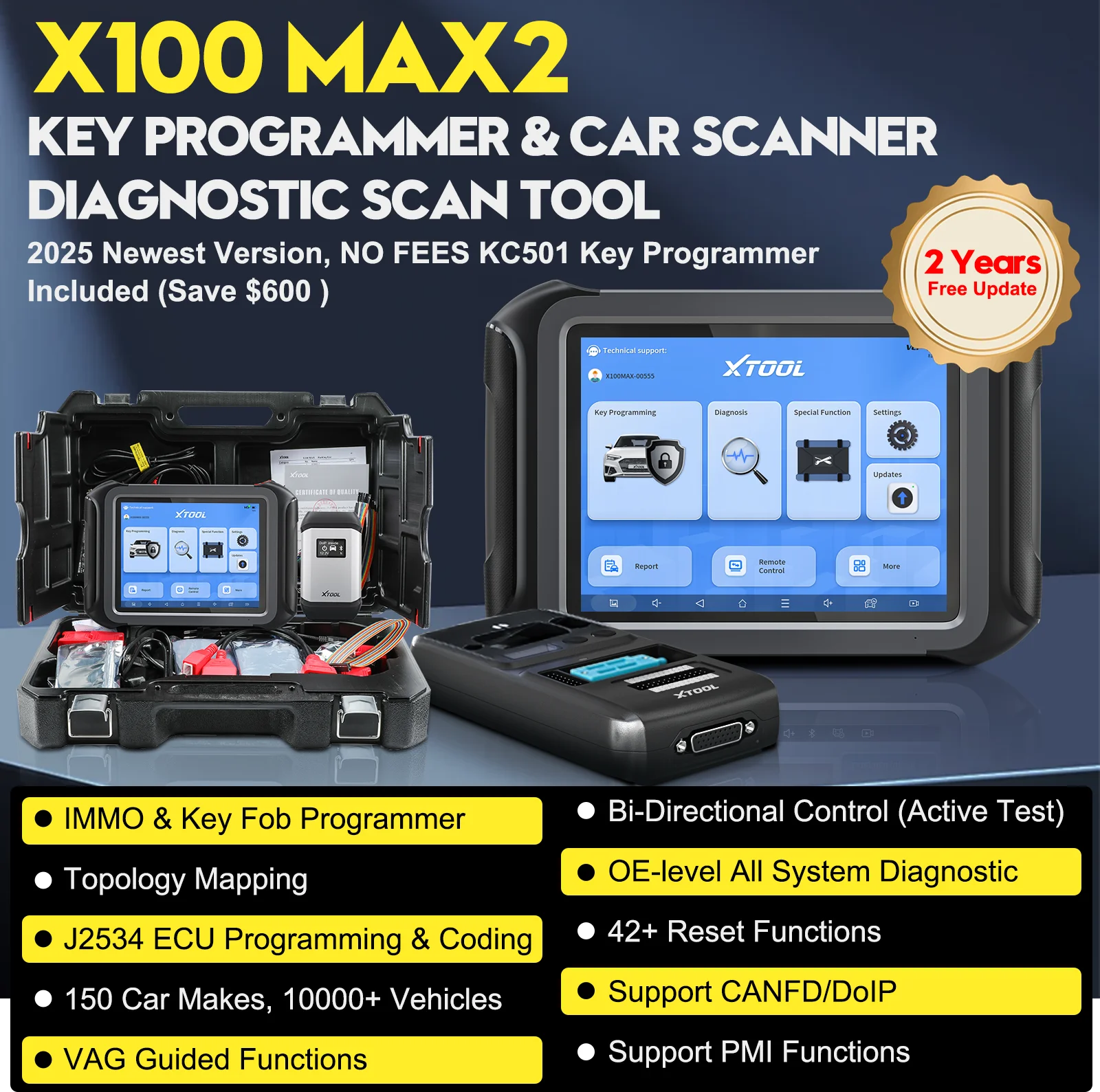 XTOOL X100 MAX2 2025 Top Key Programming Tools For Benz With KC501 J2534 ECU Programming For BMW 42+ Services Automotive Scanner