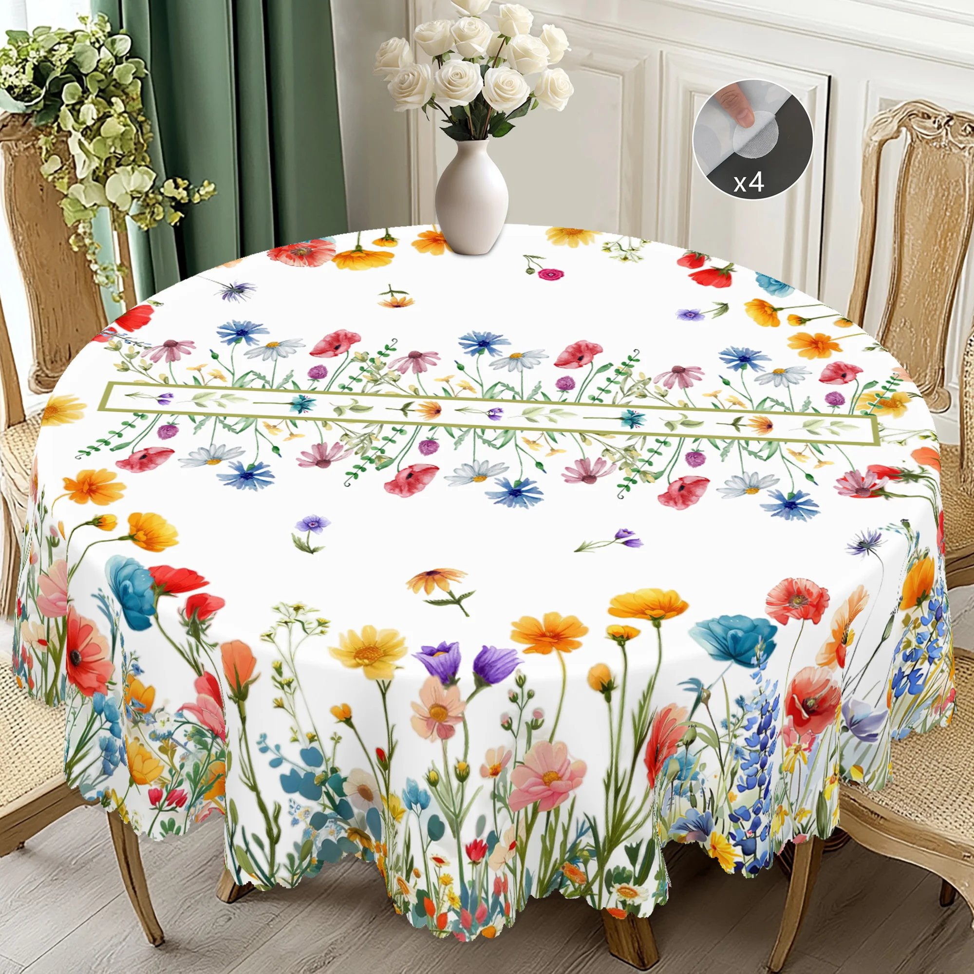 1 Bright and Vivid Flower-Themed Tablecloth, Colorful Flower Pattern Design, Country Farmhouse Style, Spring and Summer Camping Style Picnic, Wedding Season, Mother's Day, Anniversary, Garden Birthday Party Decoration, Kitchen Accessories, Restaurant Terrace, Indoor and Outdoor Tablecloth, Perfect Gift for Friends, Multiple Sizes Available