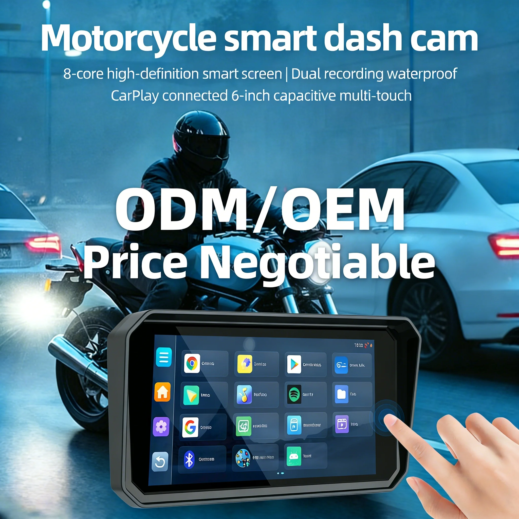 

2026 Smart Motorcycle Display 6-inch Touch Screen GPS Navigator, Wireless CarPlay Android Car System IP67 Waterproof