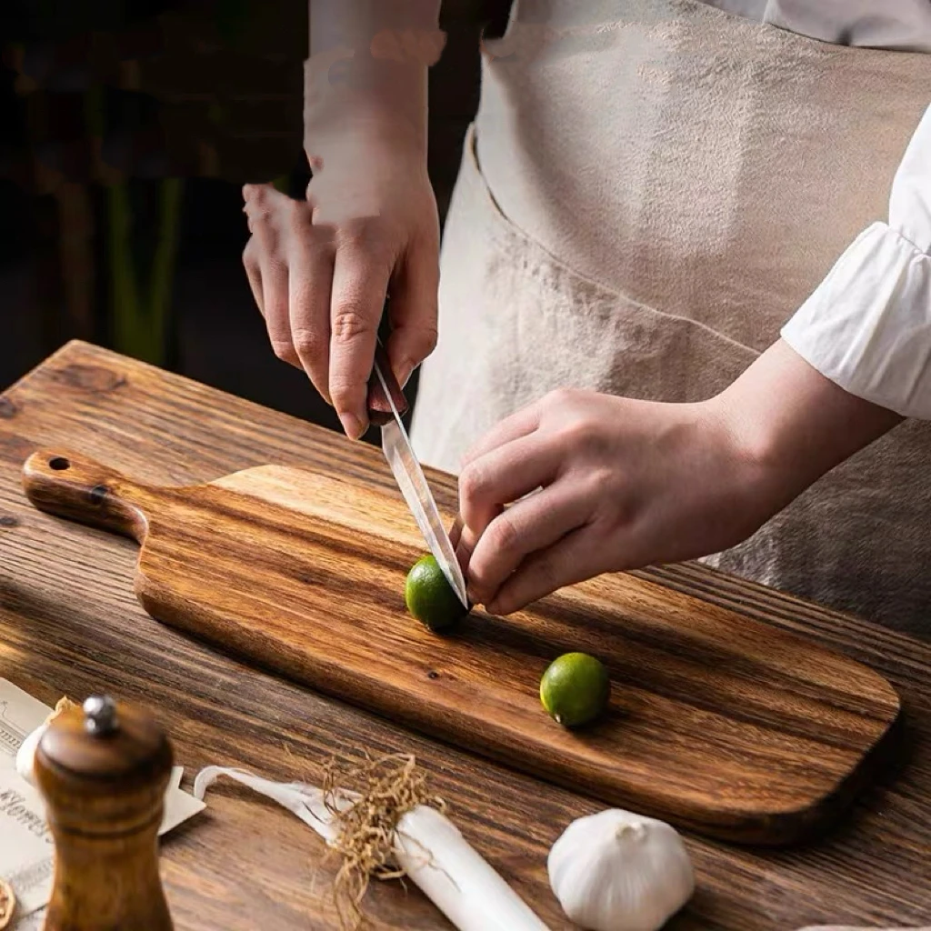 Acacia wood steak board, solid wood cutting board, antibacterial, large food tray, high-end afternoon tea snack