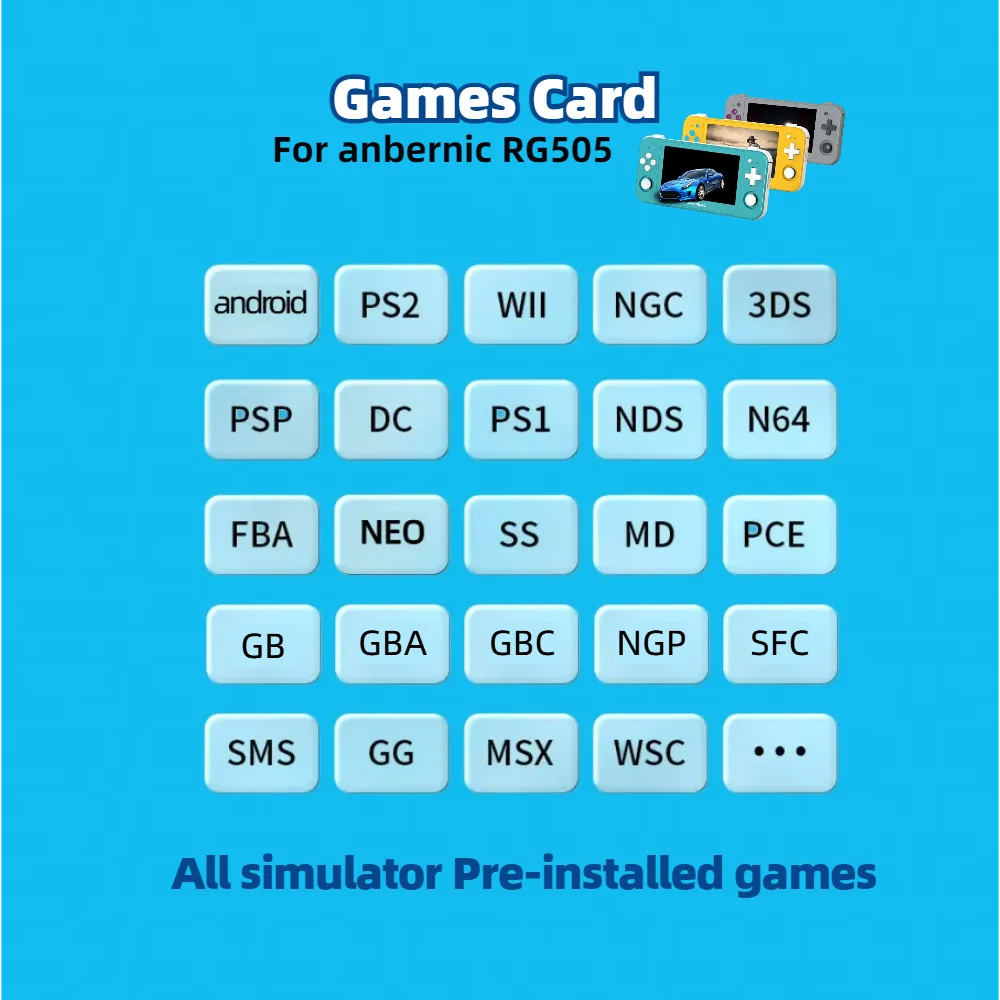 Game Card For Anbernic RG505 Handheld TF Memory All Emulator Pre-installed Games Classic Retro 512G 80000+ PS2 PSP 3DS portable