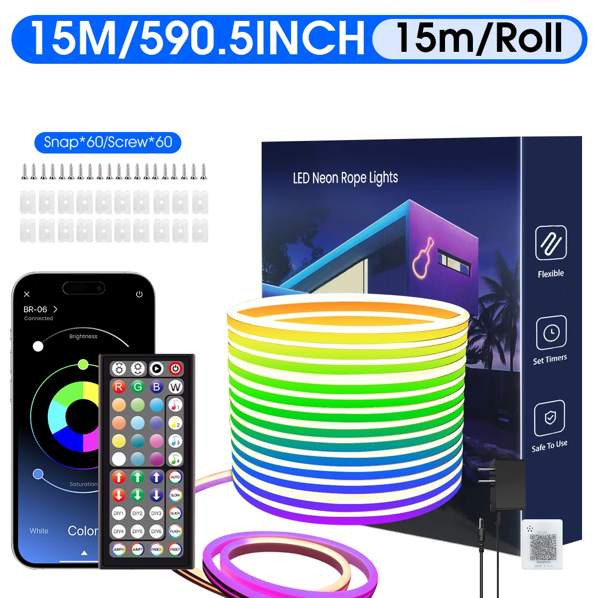 30/20/15/10/5 m LED-Neonlichter, Steuerung per App/Fernbedienung, IP65 Wasserdichte Flexible LED-Lichterkette, Mehrere Modi, RGB-Neonlichter