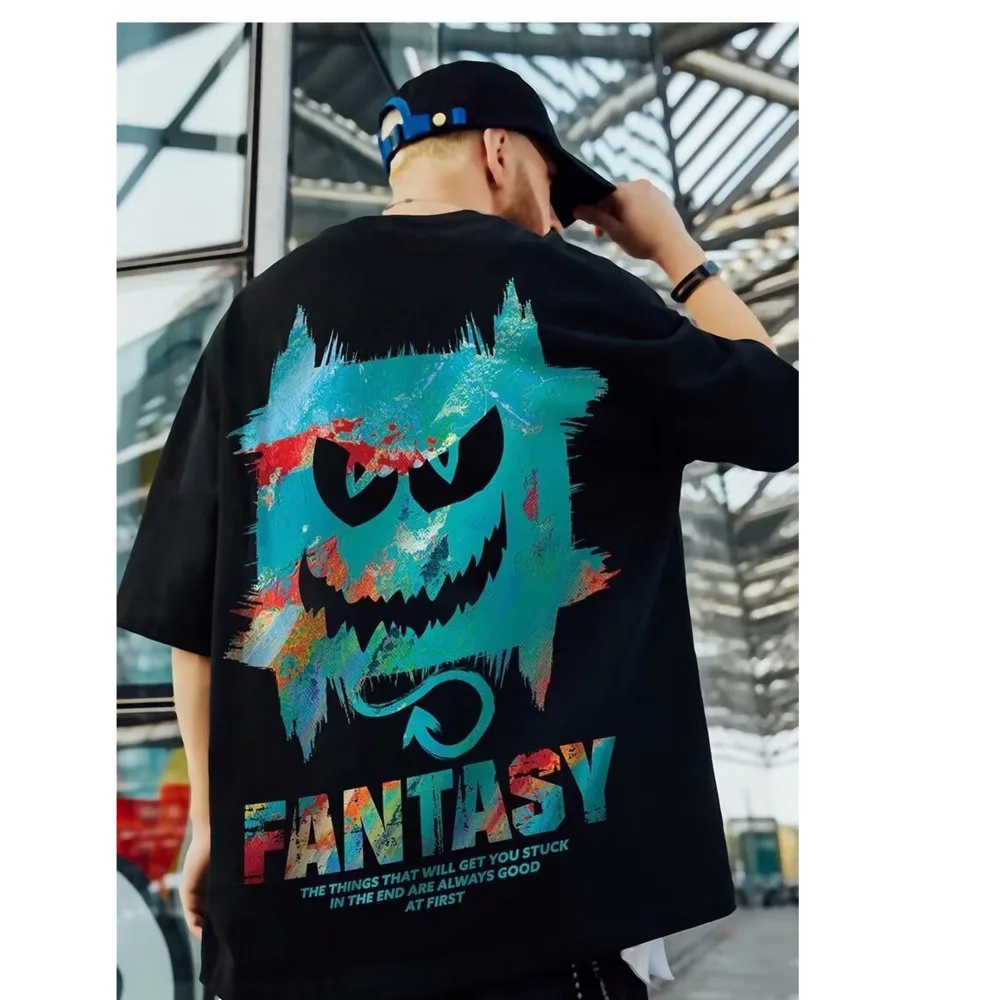 

Summer New Casual Loose T-shirt Short Sleeved Men's Fashion Loose Printing Large 8XL Hip Hop Couple Wear Half Sleeve Cotton Top