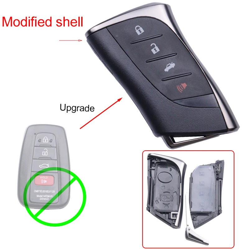 Modified Car Key Fob Shell Case Housing for Toyota Corolla C-HR Prius Prime 4Runner RAV4 Highlander Camry 2018 2019 2020 2021