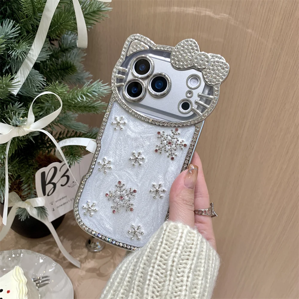 

Luxury Diamond Snowflake Camera HelloKitty 3D Phone case for iPhone 17Pro 11 12 13 14 16 Pro Max 15 plus Fashion Cover Cute Case