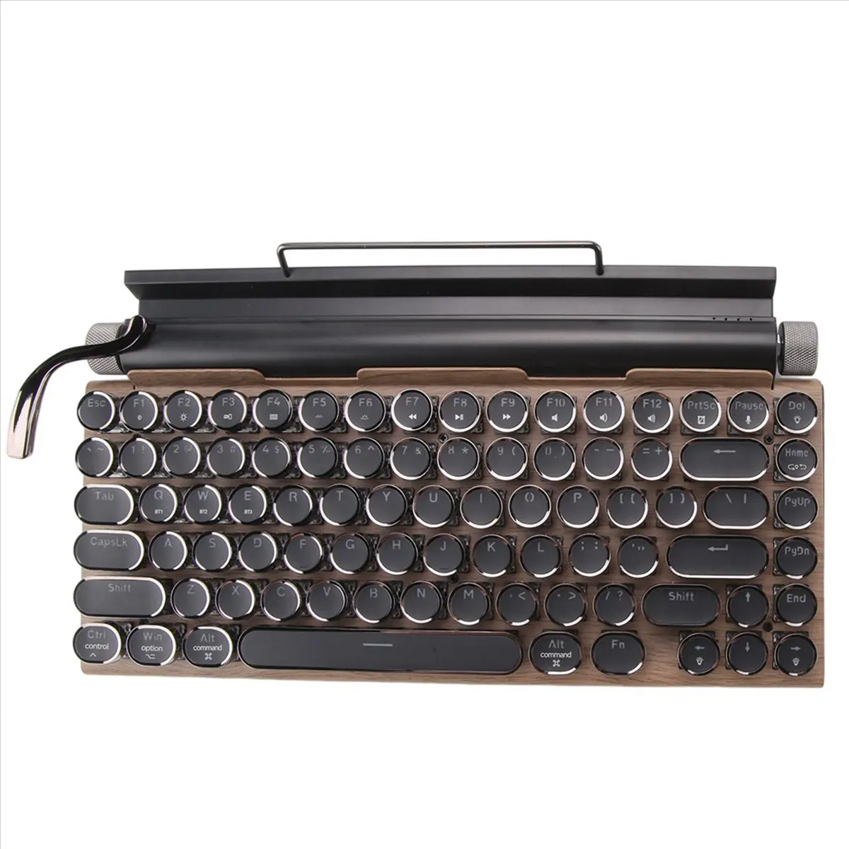 A14G Retro Typewriter Keyboard Wireless Bluetooth Keyboard USB Mechanical Punk Keycaps for Desktop PC/Laptop/Phone-Wood Color