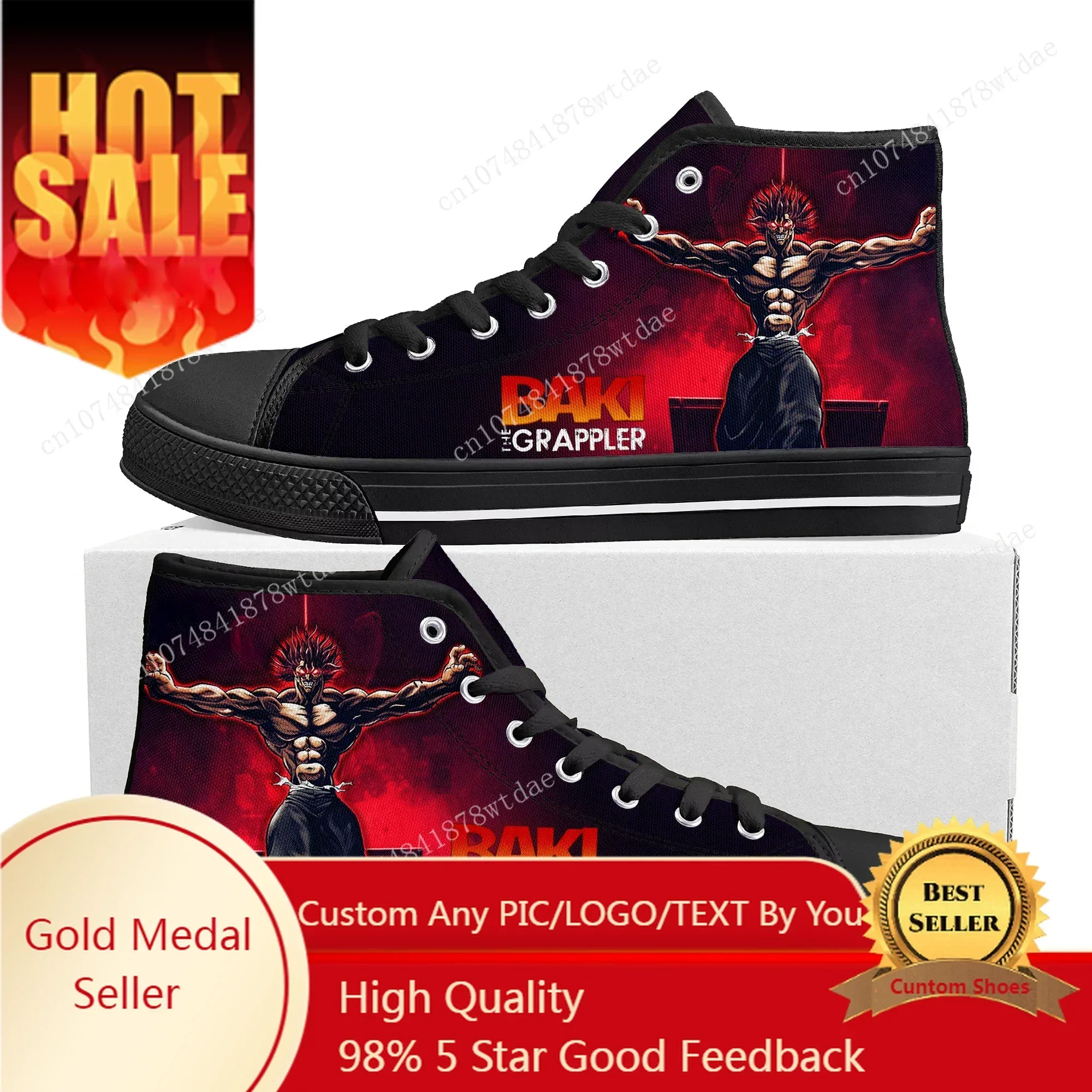 

Baki The Grappler High Top Sneakers Mens Womens L Lawliet High Quality Canvas Sneaker Anime Cartoon Casual Custom Shoes