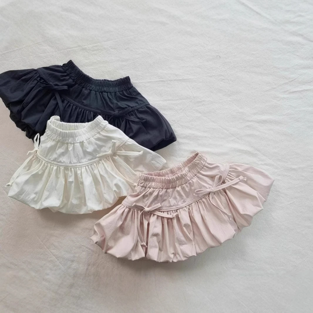 

2025 Korean Style Girls Skirt Bow Cute Bubble Hem Mini Skirt Summer Casual Versatile Outfit