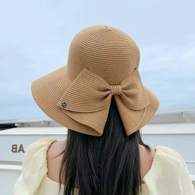 

Straw Hat Female Spring and Summer Travel Bow Big Brim Beach Hat Sun Hat