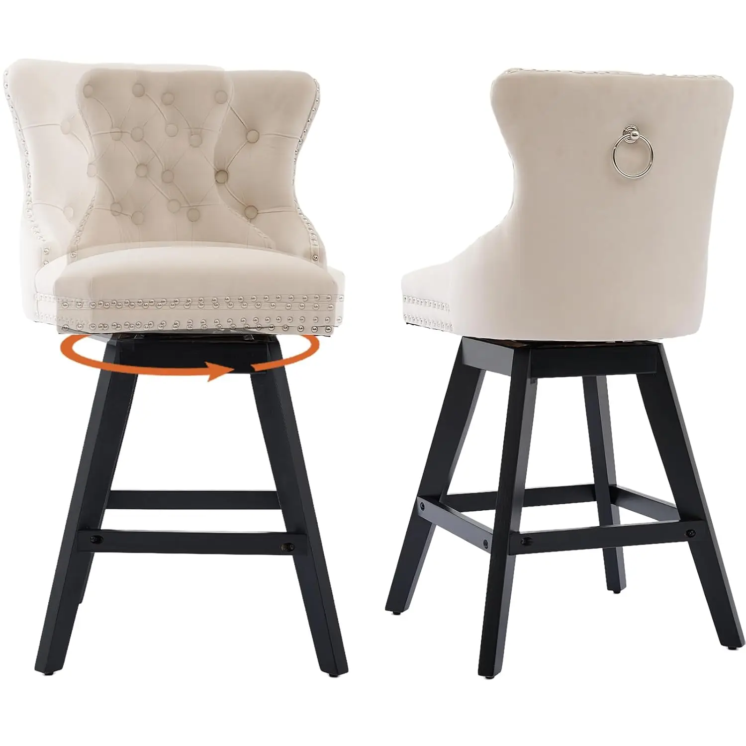 

Modern Swivel Bar Stools Set of 2, 25.9" Beige Counter Height Bar Stools with Back for Kitchen Island, Velvet, Customized