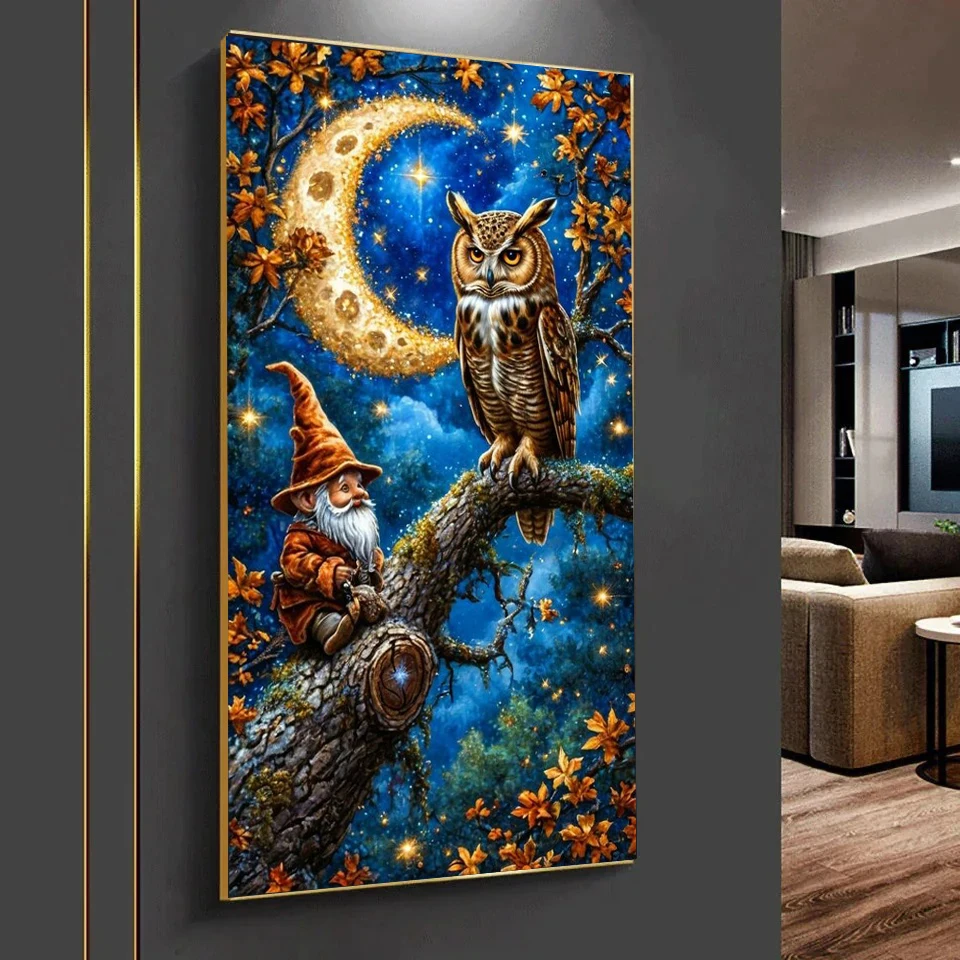 Fantasy Moonlight Cute Owl Santa 5D Large Diy Diamond Painting New 2025 Rhinestone Of Pictures Full Diamond Mosaic Cross Stitch