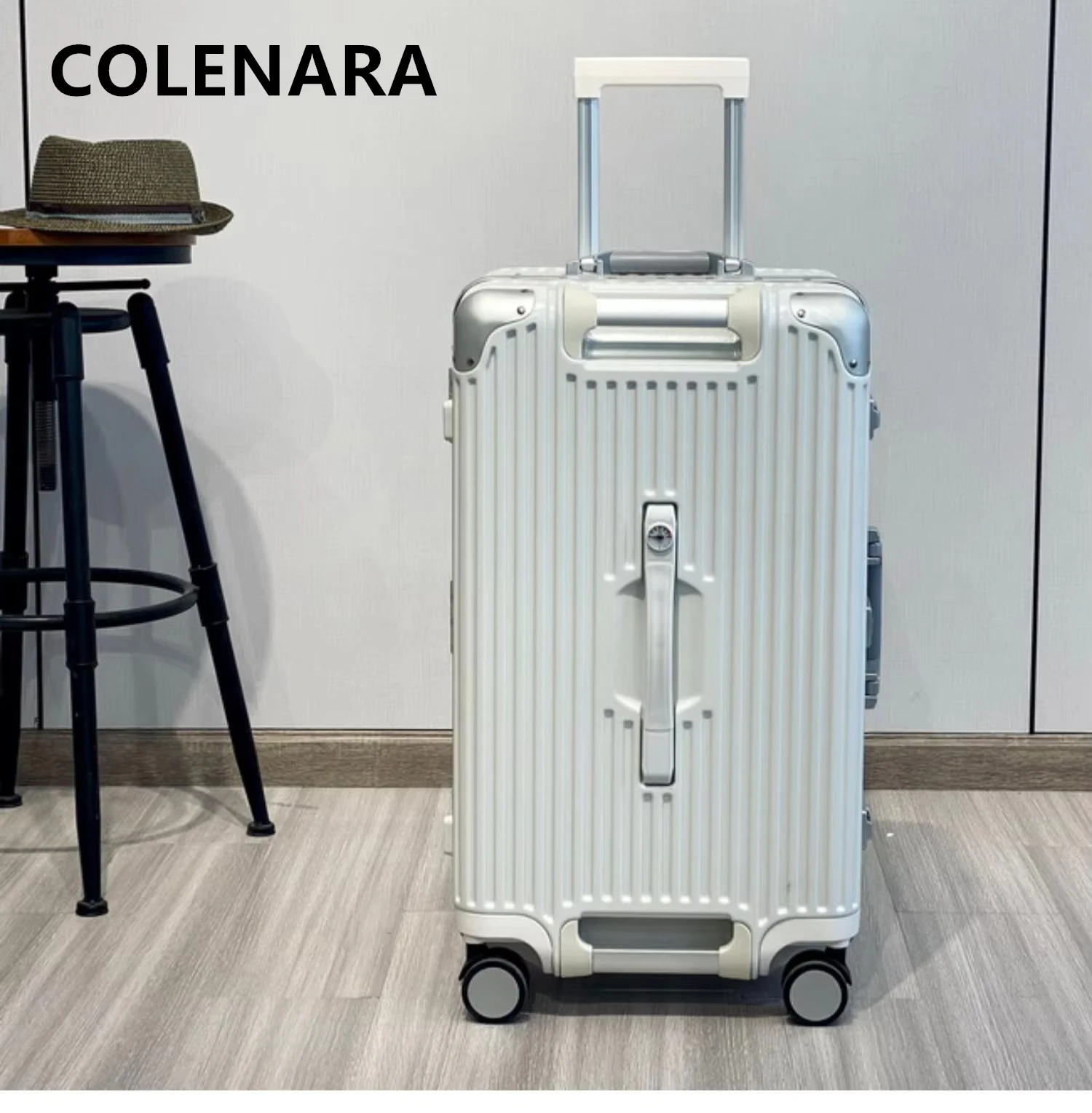 COLENARA الألومنيوم الإطار حقيبة سعة كبيرة حقيبة تروللي بعجلات 26 "28" 30 "32 بوصة الأسرة أساسيات السفر الأمتعة النسائية #2