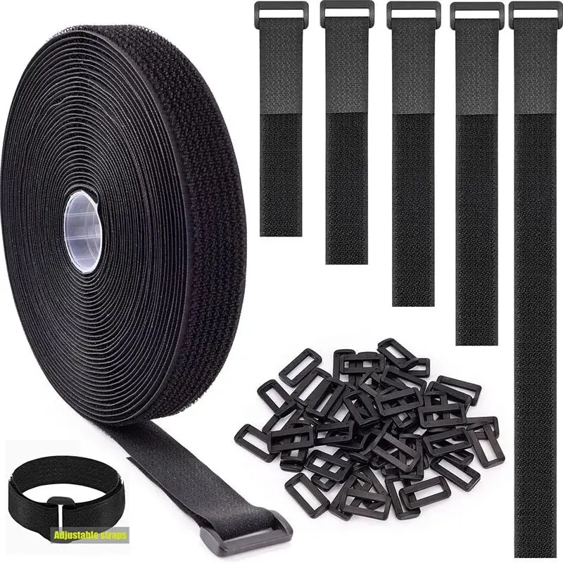 Nylon Waterproof Adjustable Cable Ties with 25 Clips Included Cable Management Straps Cut To Size Reusable Velcro Fasteners