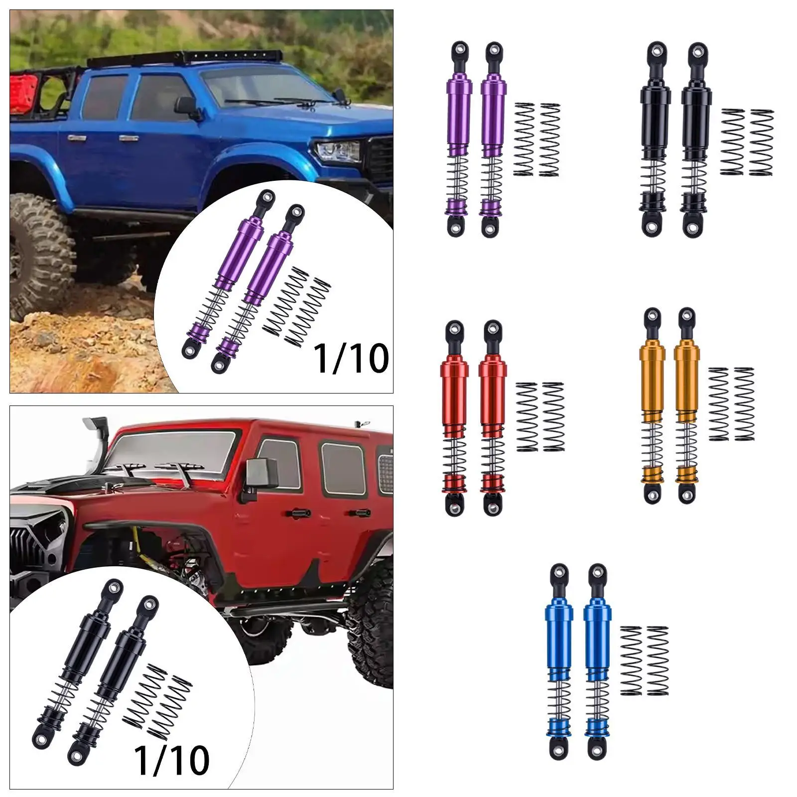 2x 1:10 Scale RC Car Shock Absorber Metal Spring Upgrades Kits Replacement Accessories RC Damper Spare Parts for RC Hobby Car